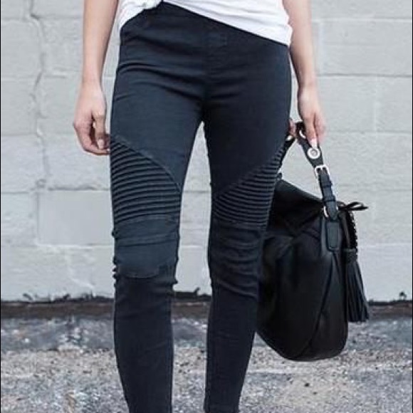Pants - Moto Leggings: Black
